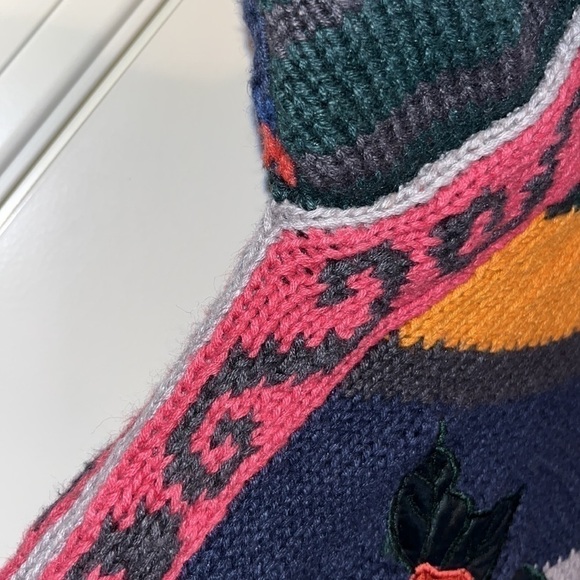 RETRO 80s chunky knit novelty funky patch sweater cardigan XL colorful kitsch - Picture 16 of 17